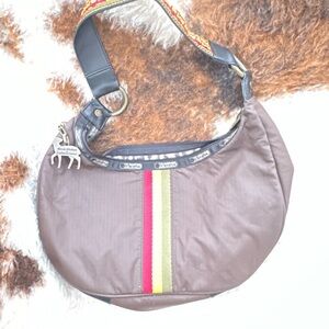 Brown Shoulder Bag with Multicolor Strap